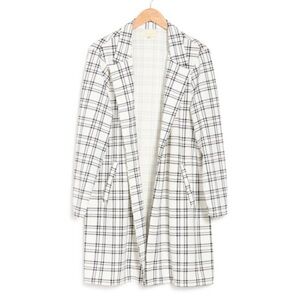 Mellóday White & Black Plaid Open Front Cardigan Jacket Womens L